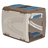 Suncast Portable Dog Crate with Handle for Small and Medium Dogs - Bowl Included - Stylish and Durable Portable Pet Carrier - Dogs up to 30 lbs. - Taupe and Blue