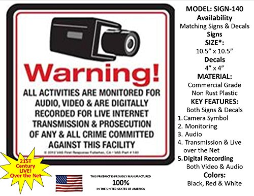 1 VAS #140 Security Sign 21st Century Warning Sign for Video Alarm Security Surveillance