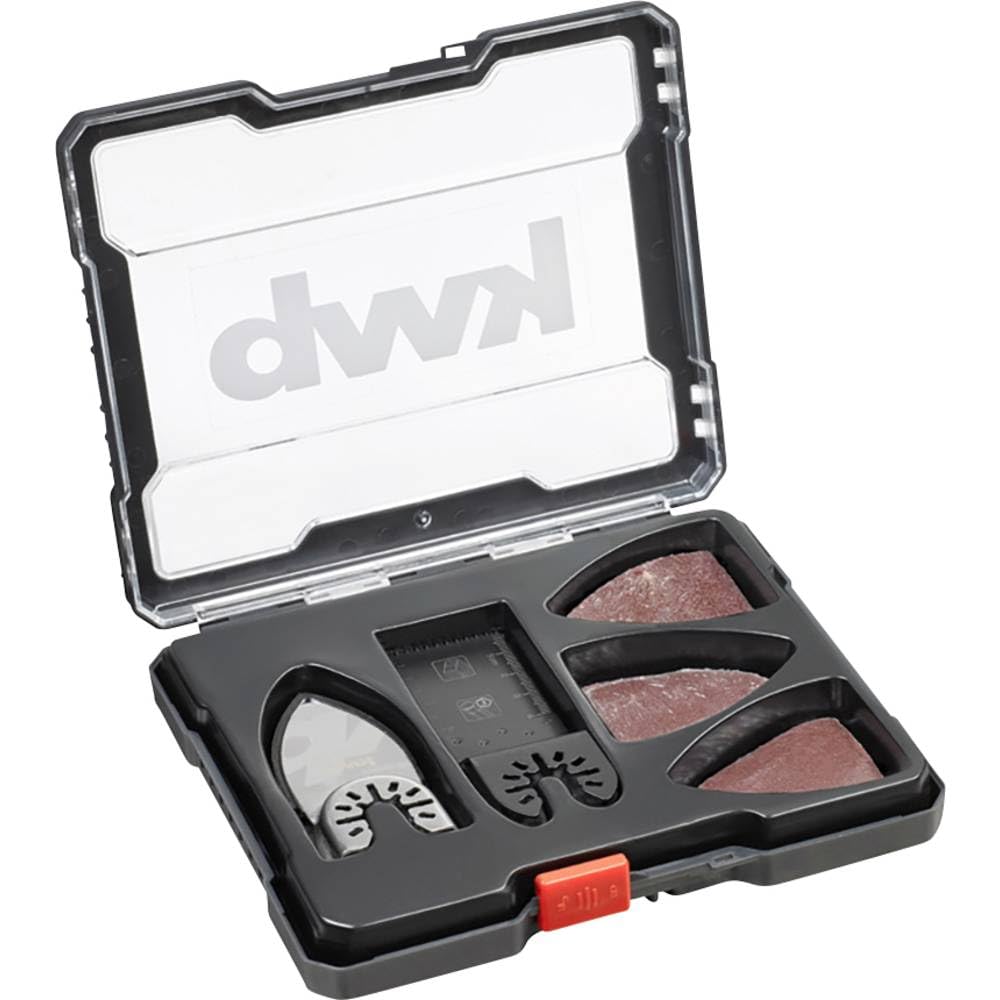 kwb 14-Piece Multitool Accessory Set, Ø 32 mm CV Plunge Saw Blade, Klett Finger Sanding Pad with 12 Hook and Loop Sanding Sheets, 4 x K-40, K-80, and K-120 Each