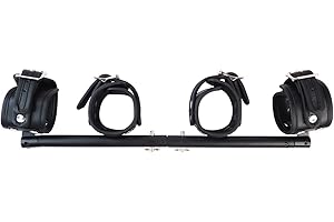 CLADELE Heavy Duty Stainless Steel Expandable Exercise Black Metal Spreader Bar with 4 pcs Black and Red Fur Adjustable Strap, Yoga Training Fitness Gear, Workout Bar,Sports Gym Kit