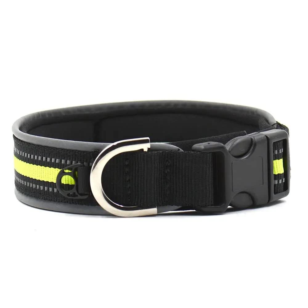 Highly Reflective HEAVY DUTY & STRONG dog Collar With Thickened Security Buckle D-Ring (Medium)