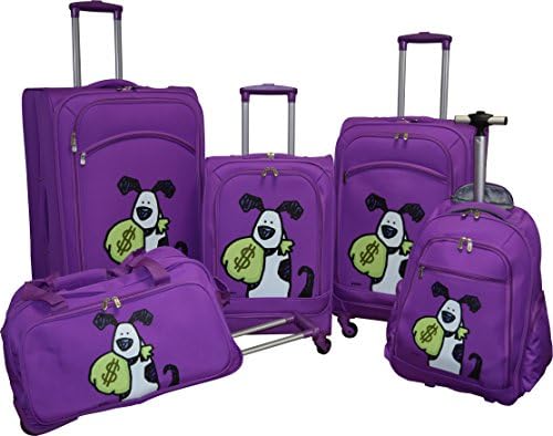 Ed Heck Lightweight 5-PC Spinner Luggage Set (Purple-Money Doggie)