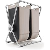 simplehuman X-Frame Hamper, Double Compartment Laundry Hamper for Bedroom Bathroom, Heavy-Gauge Steel Frame, Stain &amp; Odor Resistant Machine Washable Bags, Easy Carry Steel Handles, Chrome