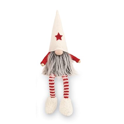 Mud Pie Christmas Home Decor Felt Dangle Leg Gnome Sitter White