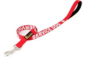 Plutus Pet Service Dog Leash with Soft Neoprene Padded Handle,Printed in Large Letters on Both Sides,4ft Long，Red，3/4" Wide for Medium Dogs