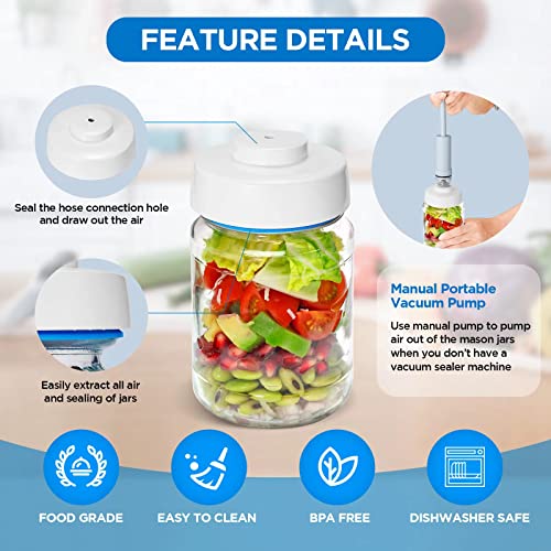 Mason Jar Vacuum Sealer and Accessory Hose Compatible with FoodSaver Vacuum Sealer, Vacuum Sealer Kit for Regular and Wide Mouth Mason Jars (with a Manual Portable Vacuum Pump)