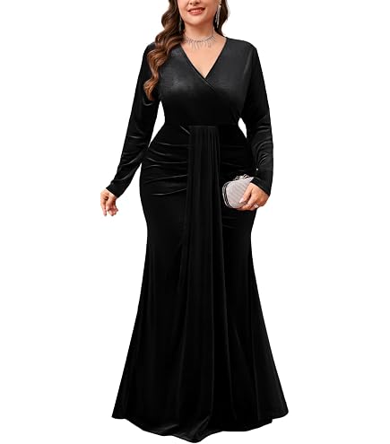 morgan formal flocked velvet dress plus size ZOMVA Wrap Ruched Bodycon Dress Long Sleeves Long Elegant Party Wedding Guest Cocktail, Black & Black Shapewear, Large Plus : Clothing, Shoes & Jewelry WOMEN_FINAL