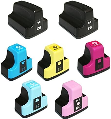 RIGHTINK Replacement Ink Cartridges for HP 02 7Pack( BK C M Y LC LM ) Replacement HP PhotoSmart C7280 C8250 Printers