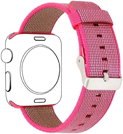 Yichan Woven Nylon Fabric Wrist Strap Replacement Band with Classic Square Stainless Steel Buckle for Apple iWatch Series 1 / 2,Sport &amp; Edition,38mm,Pink