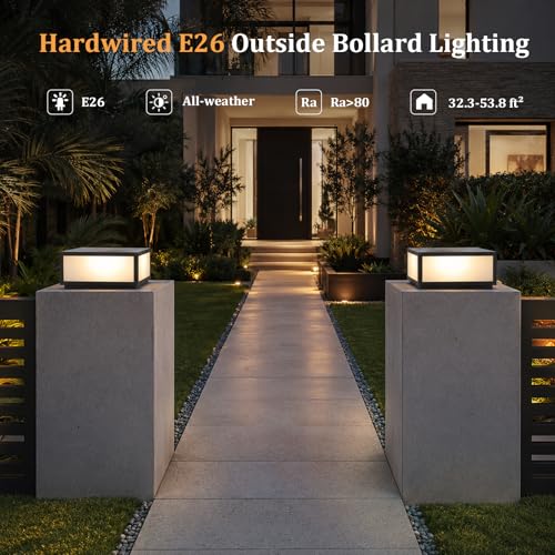 SLAWA Outdoor Post Caps Light With Pier Mount Base Column Cap Lamps Black Waterproof Pole Lantern Light Fixture Square Exterior Pillar Lamp Outdoor Lighting Aluminum Landscape Light For Path Lawn Yard