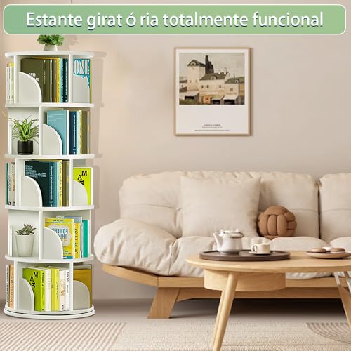 Estante Giratória, 5 Andares Estante Giratória Livros, 160 * 40cm, 360° - Livreiro de Piso para Organização e Decoração de Casa, Quarto e Escritório