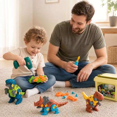Dreamon Dinosaur Toy Child Boy 3 4 5 7 8 Years Old with Storage Box Electric Drill DIY Construction Puzzle Toy Gift for Boys Girls