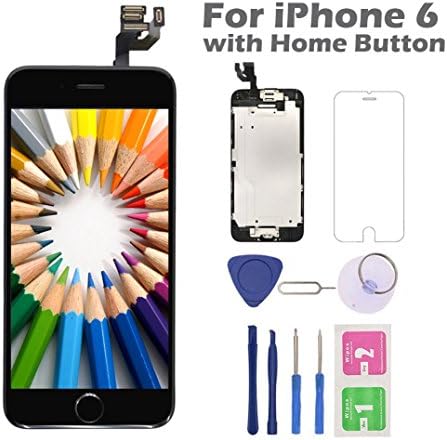 Full Assembly for iPhone 6 Screen Replacement with Home Button 4.7 Inch LCD Display Digitizer Touch Screen with Repair Tool Kit Black A1549 A1586 A1589
