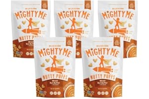 Mission Mighty Me Nutty Puffs Mixed Nut Butter Puffs for Babies + Kids - Pediatrician Developed - USDA Organic Peanut and Tree Nut, Plant-Based Protein, Gluten-Free - Cinnamon Flavor (1.5oz, 5-Pack)