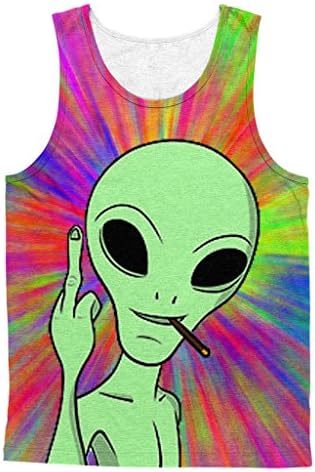 Cottonsyria Men's Alien Tank Tops All Over Print Sleeveless Shirts Cartoon Tees (X-Large, Green Alien)