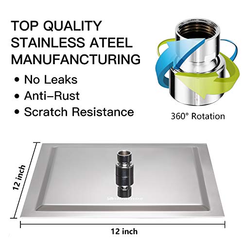Adbatnos Rain Shower Head 12 Inch Square Shower Head High Pressure Easy Cleaning Nozzles Free Installation With Gadgets Stainless Steel Body Awesome Shower Experience Pricepulse