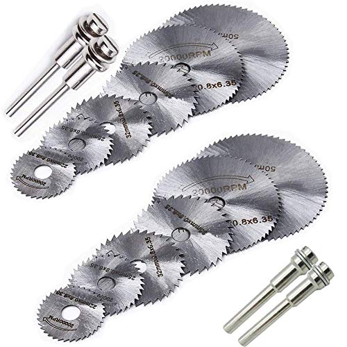 QISF 16Pcs Mini HSS Saw Blades Wheel Kit Circular Cutting Saw Blade Set Mandrel - 1/8" (3.175mm) and 1/4" (6.0mm) Shank for Dremel Woodworking Rotary Tool