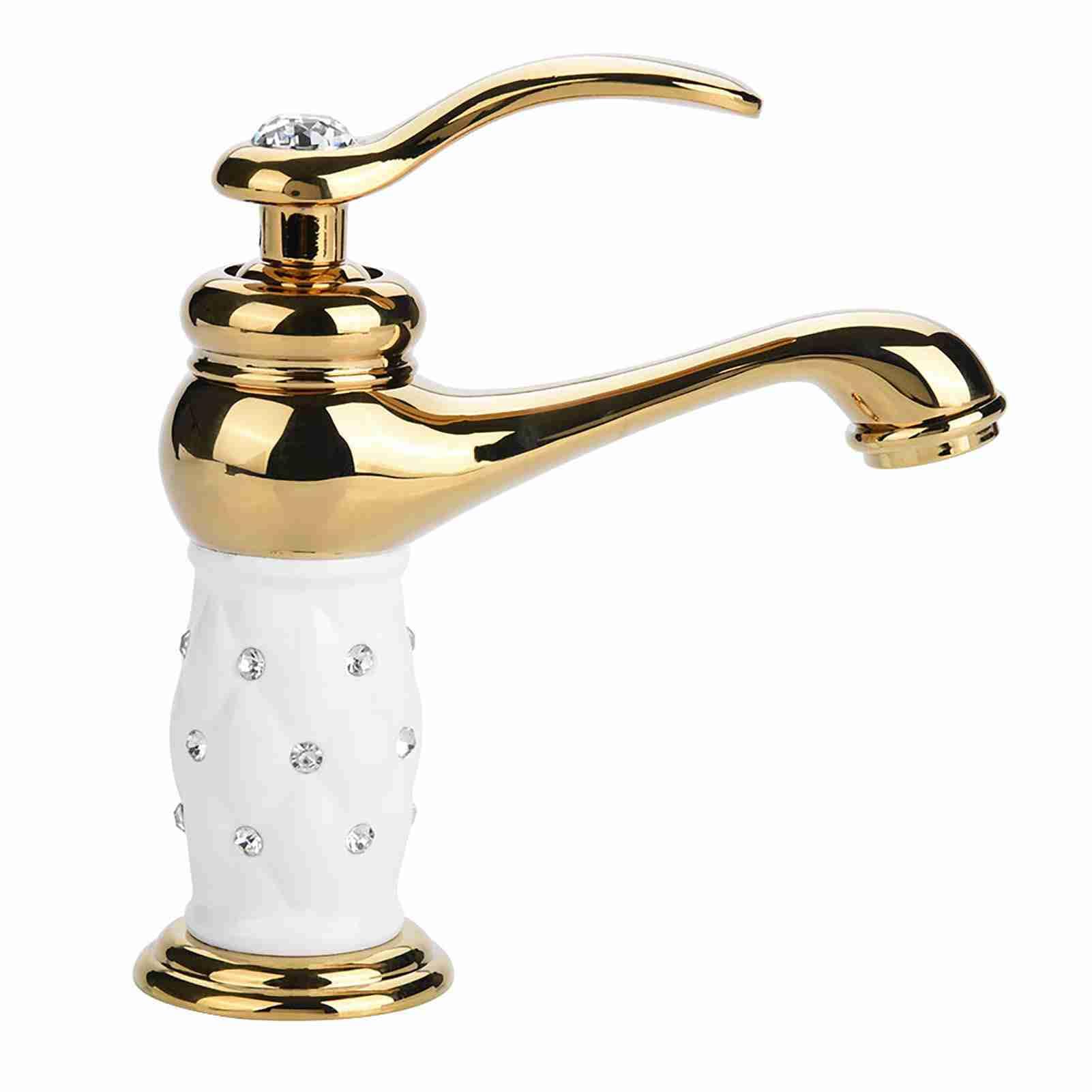 Diamond Single Handle Bathroom Sink Faucet, Solid Brass Basin Mixer Tap, Hot&Cold Water Tap for Kitchen Home(Golden)