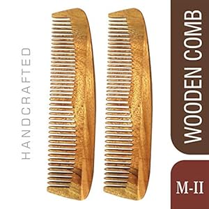 Herb Essential Anti-Hairfall Neem Wood Comb M – II, Natural Wood (Pack of 2)