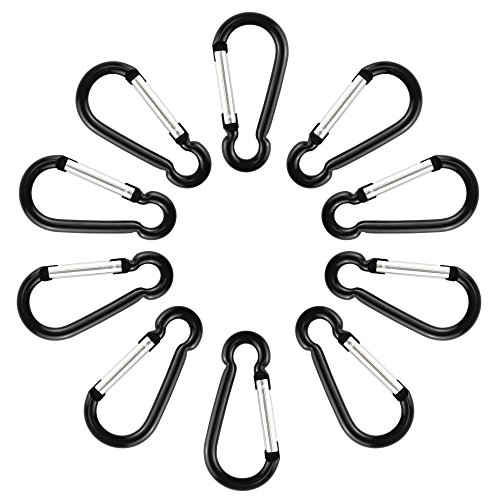 Swatom Aluminum Alloy Carabiner Clip 1.5 Inches Spring Snap Hook Keyring Carabiners for Camping Traveling Hiking Keychains Outdoor Accessories Black (10 Pcs)