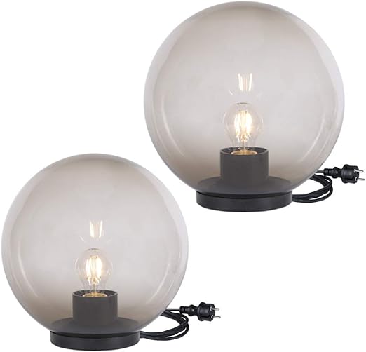 Kugelleuchten 2er Set 30 40 Cm Transparent Rauchglas Inkl Led Filament Leuchtmittel E27 2m Zuleitung Garten Aussen Kugel Leuchten Kugellampen Amazon De Beleuchtung
