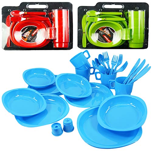 Large Plastic Picnic Camping Party Dinner Plate Mug Cutlery Set, 4 Person Buy Online in South