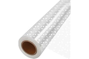 JOYIT 100' Long X 35” Wide Clear Cellophane Wrap Roll with White Dots - 3 Mil Thicker Cellophane Roll, Clear Wrapping Paper for Gift Baskets Wrap (35" Folds into 17.5")
