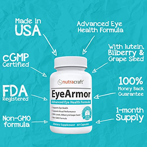 EyeArmor Advanced Eye Health Supplement - Unique Formula with Lutein, Bilberry, Grape Seed Extract, Vitamin A, Zinc and More for Healthy Retinal Tissue, Reduced Eye Strain & Vision Care - 60 Capsules