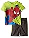 Marvel Little Boys' Toddler Spiderman Mesh Short Set with T-Shirt, Lime Green, 4T