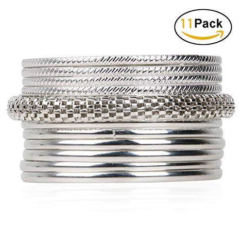 TQS Silver Bangle Bracelets Multilayer Charm Indian Bangles Jewelry Set for Women