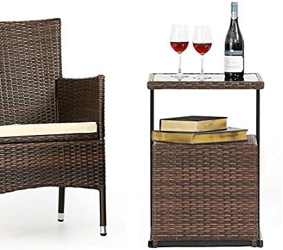 LAHAINA Outdoor Furniture C-Shaped Sofa Side Table - All Weather Wicker End Table W/ Portable Storage