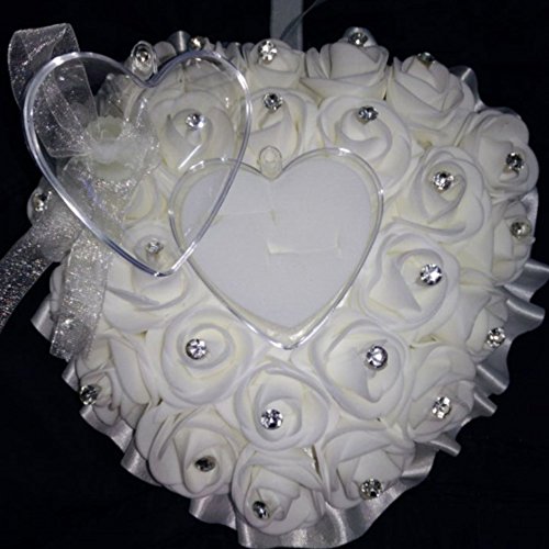 Arlai Wedding Ring Bearer Pillow Heart Box With Ribbon Pearl Rhinestone For Wedding Supplies Gift (pack of 1)