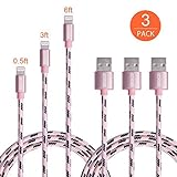 OfsPower 3Pack 0.5ft 3ft 6ft Nylon Braided 8 Pin Lightning to USB Syncing and Charging Cable for iphone 6s, 6s plus, 6plus, 6,5s 5c 5,iPad Mini, Air,iPad5,iPod. (Rose Gold)
