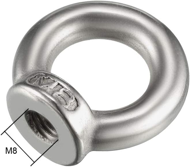 sourcing map Lifting Eye Nut M8 Female Thread 304 Stainless Steel Round Shape for Rope Fitting Pack of 8 - Image 4