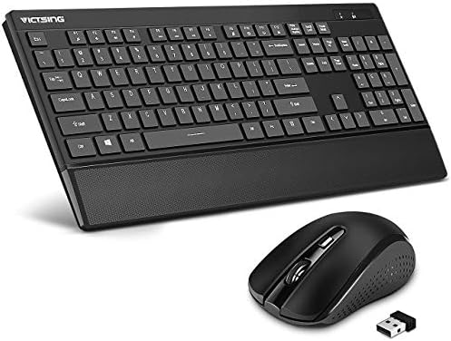 VicTsing Wireless Keyboard and Mouse Combo, Ultra-Thin Wireless Keyboard with Palm Rest, 2.4GHz Mouse and Keyboard, Long Battery Life, for PC Desktop Laptop Windows XP/7/8/10 (Black)