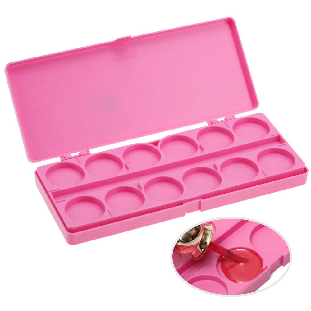 Nail Art Mixing Palette 24-Grid 2-Layer Removable Nail Design Tray Case for Manicure Drawing Watercolor Painting Pink