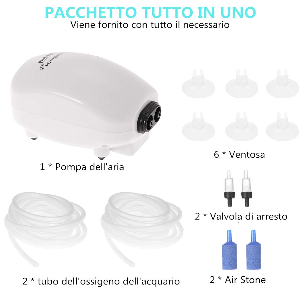 Anself Set Di Acquario Pompa Areatore Ultra Silenzioso Con 2 Tubo 3 Pietra Bolle Daria 6 Ventose 2 Valvola Di Arresto