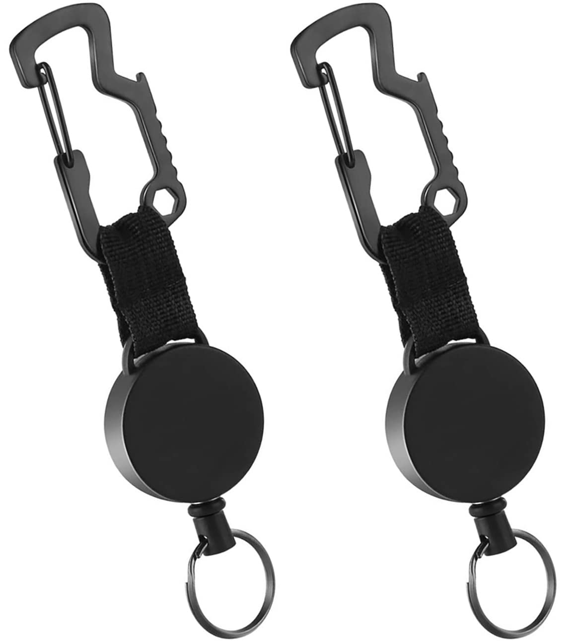 2 PCS Retractable Key Chain Key-Rings, Badge Reel Clips for ID Card Holder,Heavy Duty Badge Reel with Steel Cable, Black
