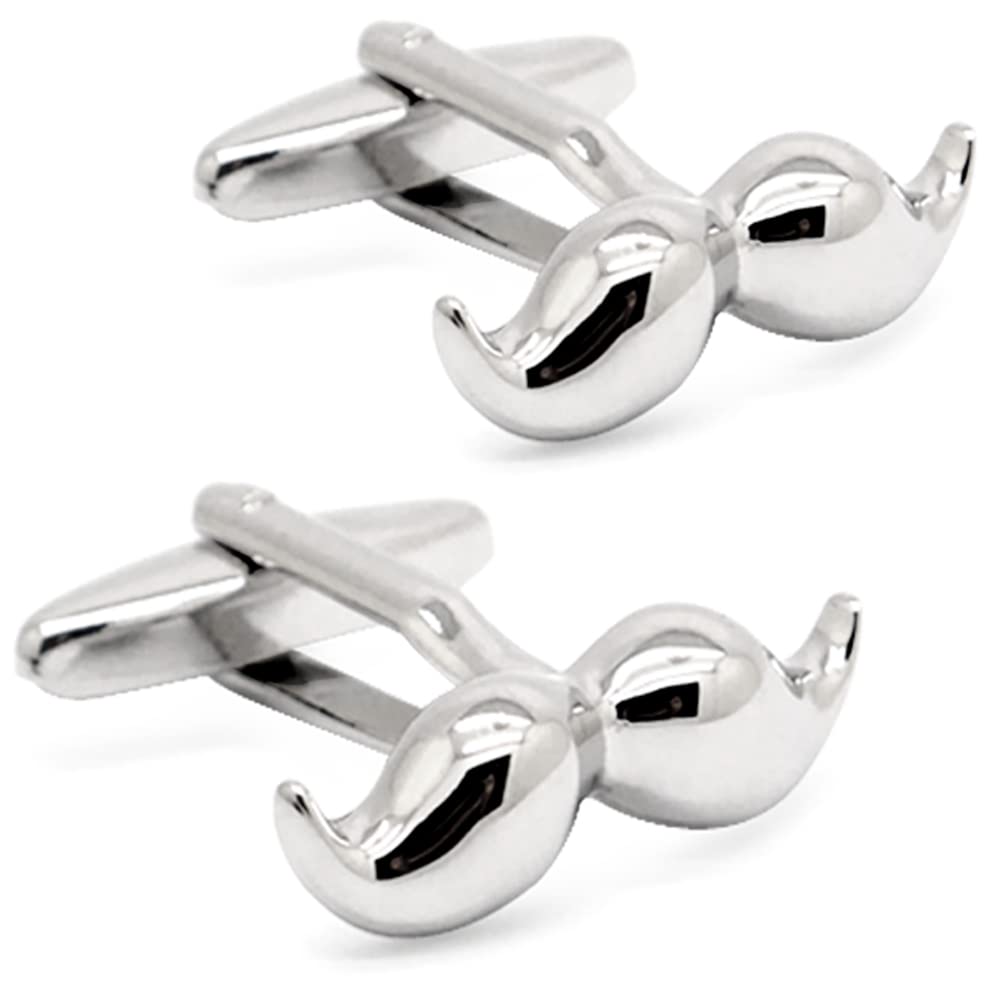 HONEY BEAR Moustache Beard Cufflinks for Men Shirt Wedding Gift(Silver)