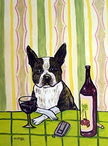 boston terrier at the wine bar cafe decor signed dog art print gift