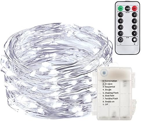 33ft 100 LED String Lights, 8 Modes Fairy Lights,Waterproof Silver Wire Firefly Lights Battery Powered with Remote Control for Bedroom ,Patio,Outdoor Garden,Christmas Tree Decorate(Cool White)