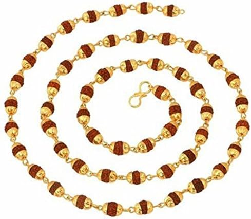 Siddhratan 100% Pure Natural Rudraksha 5 Mukhi Japa Mala Rosary with Golden Cap prayer japa mala necklace -Energized yoga meditation beads japa mala Prayer Beads, Yoga Necklace Free Mala Bag for Gift