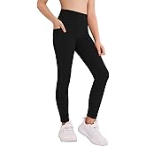 Haloumoning Girls Athletic Leggings Kids Workout High Waisted Stretchy Running Yoga Pants with Pockets 5-14 Years