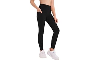 Haloumoning Girls Athletic Leggings Kids Workout High Waisted Stretchy Running Yoga Pants with Pockets 5-14 Years