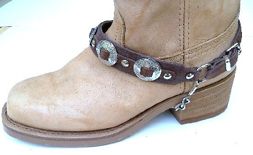 Western Boots Boot Chains Brown Leather with 3 1" Conchos NP