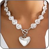VRNGI Chunky Necklace for Women Trendy Statement Necklaces Big Heart Pendant OT Toggle Necklace Layered Heart Chunky Jewelry