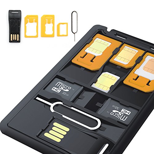 Shinymod Nano SIM Card Micro Sim Card MicroSD Card Holder Case Storage with 3 SIM Card Adapters, 1 USB Memory Card Reader and iphone Smartphone Tray Opener Holds 4 SIM Cards 1 Micro 1 Nano, 2TF Cards