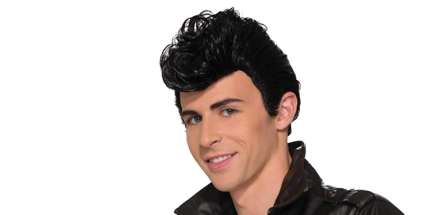 50 S Kenickie Brown Slick Back Hair Greaser Grease Wig Mens