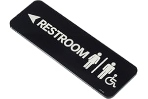 PATIKIL Restroom with Left Arrow Sign, 9"x3" Acrylic Self Adhesive Door Indoor Outdoor Sticker for Bathroom Restroom Office H