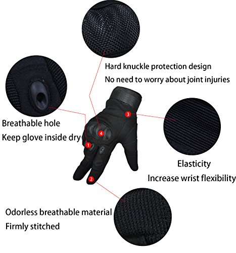 Tactical Gloves, Military Hard Knuckle Motorcycle Gloves for Men Airsoft Paintball (Black, Large)